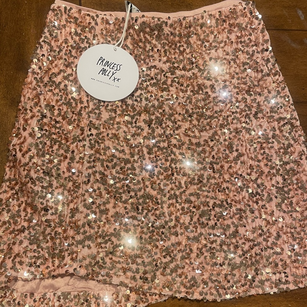 Princess polly pink sequin skirt brand new with tags size 2